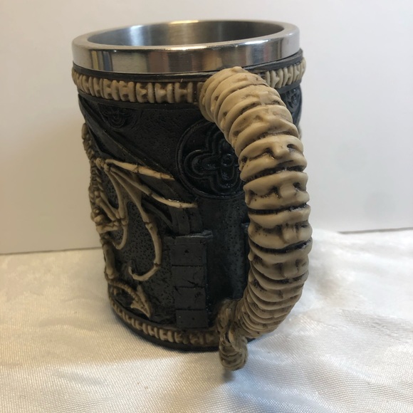 Pacific Giftwar Skeleton Dragon Skull Tankard Stein 16oz Stainless Steel Insert - Picture 11 of 12